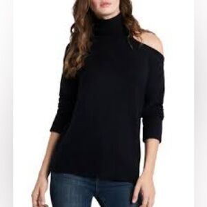 1.State Cutout Shoulder Sweater Sz XL Black Turtleneck Minimalist Neutral Fall